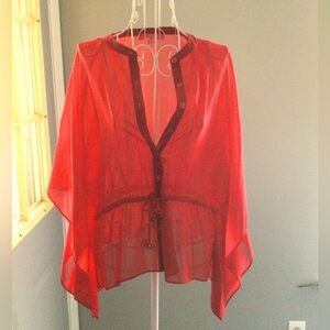 Catherine Malandrino red sheer blouse shirt